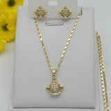 Sets - 14K Gold Plated.  Crown Pendant - Chain - Earrings Set. *Premium Q*
