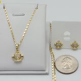 Sets - 14K Gold Plated.  Crown Pendant - Chain - Earrings Set. *Premium Q*