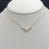 Necklace - 14K Gold Plated. Crystal Heart with Angel Wings. *Premium Q*