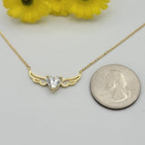 Necklace - 14K Gold Plated. Crystal Heart with Angel Wings. *Premium Q*