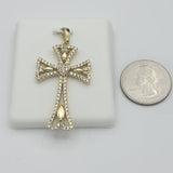 Pendants - 14K Gold Plated. Cross with Heart - Clear crystals. *Premium Q*