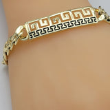 Bracelets - 14K Gold Plated. Greek Design ID Bracelet 8.5in L. Curb Link.