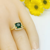 Rings - 14K Gold Plated. Green Square. Open Ring