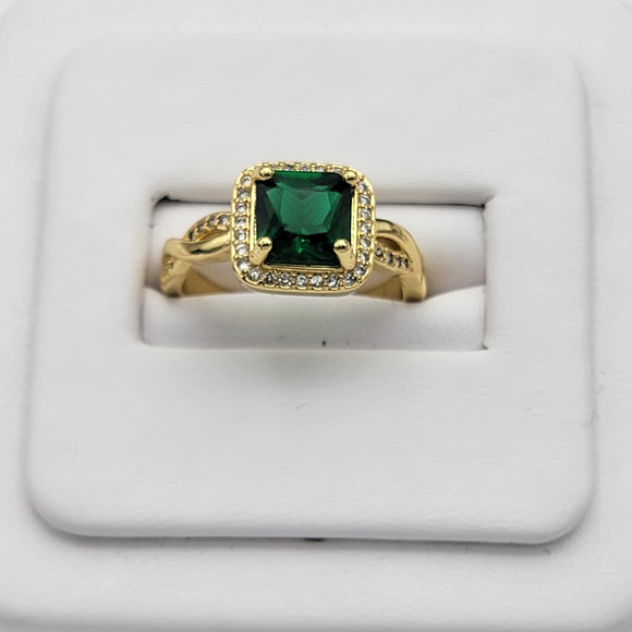 Rings - 14K Gold Plated. Green Square. Open Ring