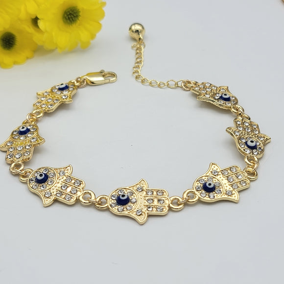 Bracelets - 14K Gold Plated. Hamsa Hand - Fatima Hand. Blue Eye.