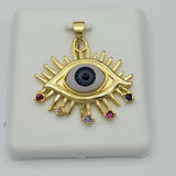 Pendants - Yellow Gold Plated. Sun. Evil Eye. Multicolor crystals.
