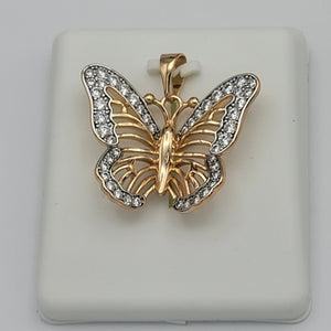 Pendants - 18K Gold Plated. Butterfly with crystals. *Premium Q*