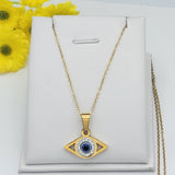 Necklace - Stainless Steel Gold Plated. Blue Black Evil Eye.