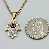 Necklace - Stainless Steel Gold Plated. Hamsa Hand & Evil Eye Pendant & Chain.