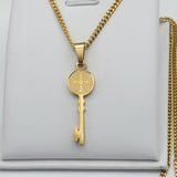 Pendants - Stainless Steel Gold Plated. Saint Benedict key. San Benito