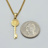 Pendants - Stainless Steel Gold Plated. Saint Benedict key. San Benito