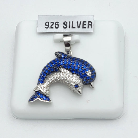 Pendants - 925 Sterling Silver. Couple Dolphin. CZ.