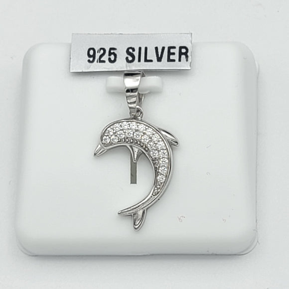 Pendants - 925 Sterling Silver. Dolphin. Clear CZ.