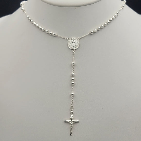 Rosary - 925 Sterling Silver. Saint Benedict Rosary Necklace Rosario San Benito