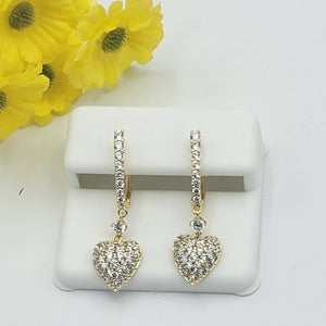 Earrings - 14K Gold Plated. Puffed Crystal Heart Huggies. *Premium Q*