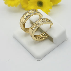Earrings - 14K Gold Plated. Vintage Filigree Hoops with crystals. *Premium Q*