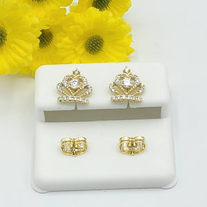 Earrings - 14K Gold Plated. Crown Stud earrings. Girls. Children. *Premium Q*