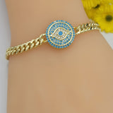 Bracelets - 14K Gold Plated. Blue crystals Evil Eye. Curb link chain. *Premium Q*