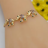 Bracelets - 14K Gold Plated. Multicolor Elephant Adjustable Bracelet.