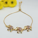 Bracelets - 14K Gold Plated. Multicolor Elephant Adjustable Bracelet.