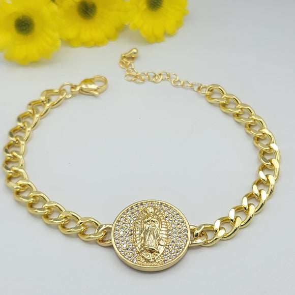 Bracelets - 14K Gold Plated. Our Lady of Guadalupe. Curb Link.