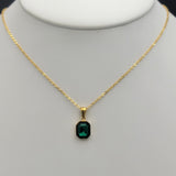 Sets - Stainless Steel -24K Gold Plated. Green crystal. Pendant - Chain -Earrings *Premium Q*