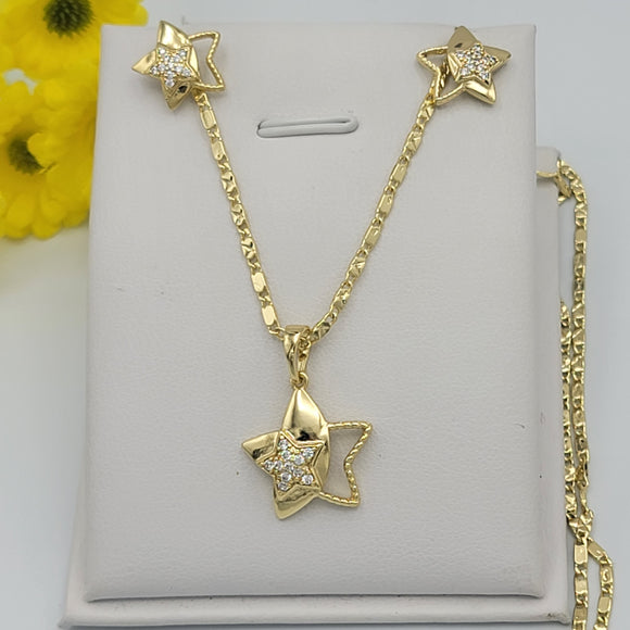 Sets - 14K Gold Plated. Star - Pendant - Chain - Earrings *Premium Q*