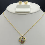 Sets - 14K Gold Plated. Multicolor Crystals Heart - Pendant - Chain - Earrings *Premium Q*