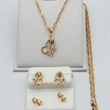 Sets - 18K Gold Plated. Rose Flower - Pendant - Chain - Earrings *Premium Q*