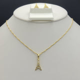 Sets - 14K Gold Plated. Eiffel Tower - Pendant - Chain - Earrings *Premium Q*