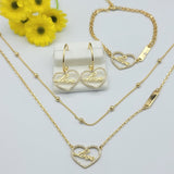 Sets - 14K Gold Plated. LOVE Heart - Pendant - Chain - Earrings - Bracelet *Premium Q*