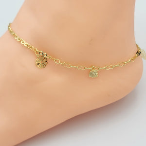 Anklets - 14K Gold Plated. Flowers & Leaves. Flores y hojas. Premium Q.