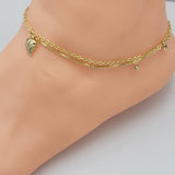 Anklets - 14K Gold Plated. Heart. Double Chain. Premium Q.