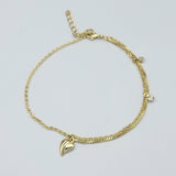 Anklets - 14K Gold Plated. Heart. Double Chain. Premium Q.