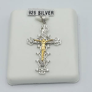 Pendants - 925 Sterling Silver. Two Tone Crucifix - Cross - Jesus