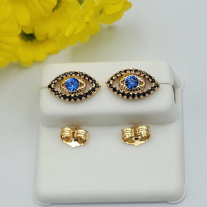 Earrings - 18K Gold Plated.  CZ Blue Eyes. *Premium Q*