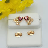 Earrings - 18K Gold Plated.  Little Angel with Red Heart CZ Stud Earrings. *Premium Q*