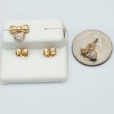 Earrings - 18K Gold Plated.  Cute CZ Heart with bow. *Premium Q*