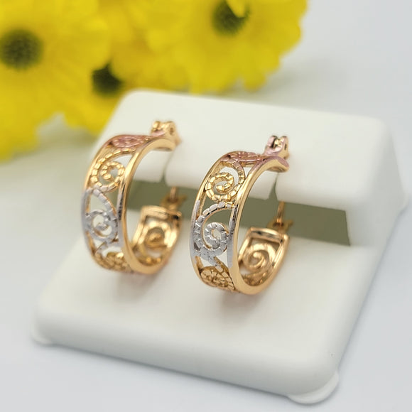 Earrings - Tri Color Gold Plated.  Vintage Hoops. *Premium Q*