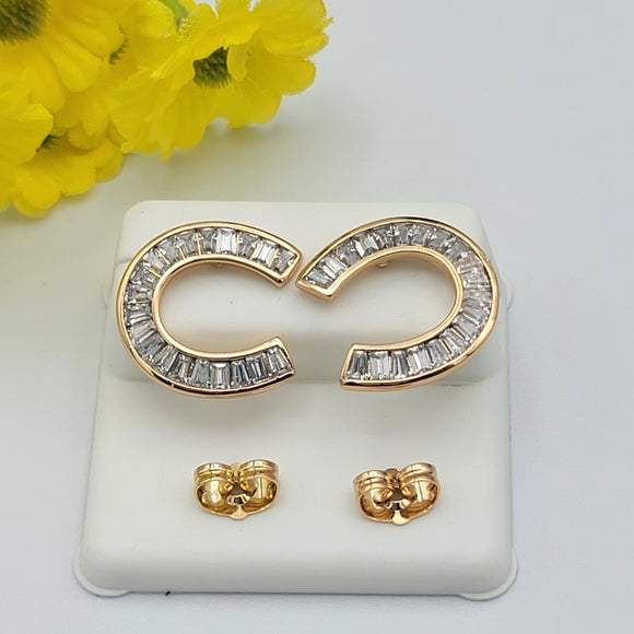 Earrings - 18K Gold Plated. Horseshoes. Herradura. Clear Crystals. *Premium Q*