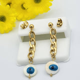 Earrings - Stainless Steel. Yellow Gold Plated. Evil Eye. Talisman *Premium Q*