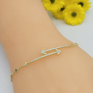 Bracelets - 14K Gold Plated. Arrows Chain. CZ Clear crystals  *Premium Q*