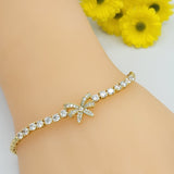 Bracelets - 14K Gold Plated. Bow Bracelet. Clear CZ *Premium Q*