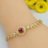 Bracelets - 14K Gold Plated. Hearts Chain Red CZ crystal. *Premium Q*