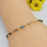 Bracelets - Stainless Steel. 14K Gold Plated. Multicolor Evil Eye.