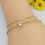 Bracelets - 14K Gold Plated. Double Chain Solitaire CZ crystal  *Premium Q*