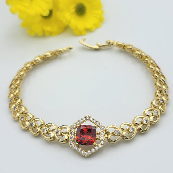 Bracelets - 14K Gold Plated. Hearts Chain Red CZ crystal. *Premium Q*