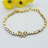 Bracelets - 14K Gold Plated. Bow Bracelet. Clear CZ *Premium Q*