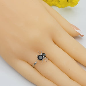 Rings - Rhodium Plated. Black Spider Spinner Ring. *Premium Q*