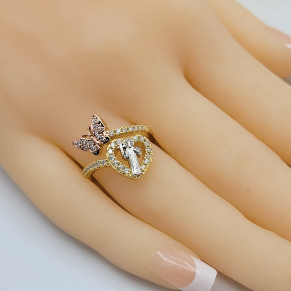 Rings - Tri Color Gold Plated. Saint Jude Open Butterfly Ring